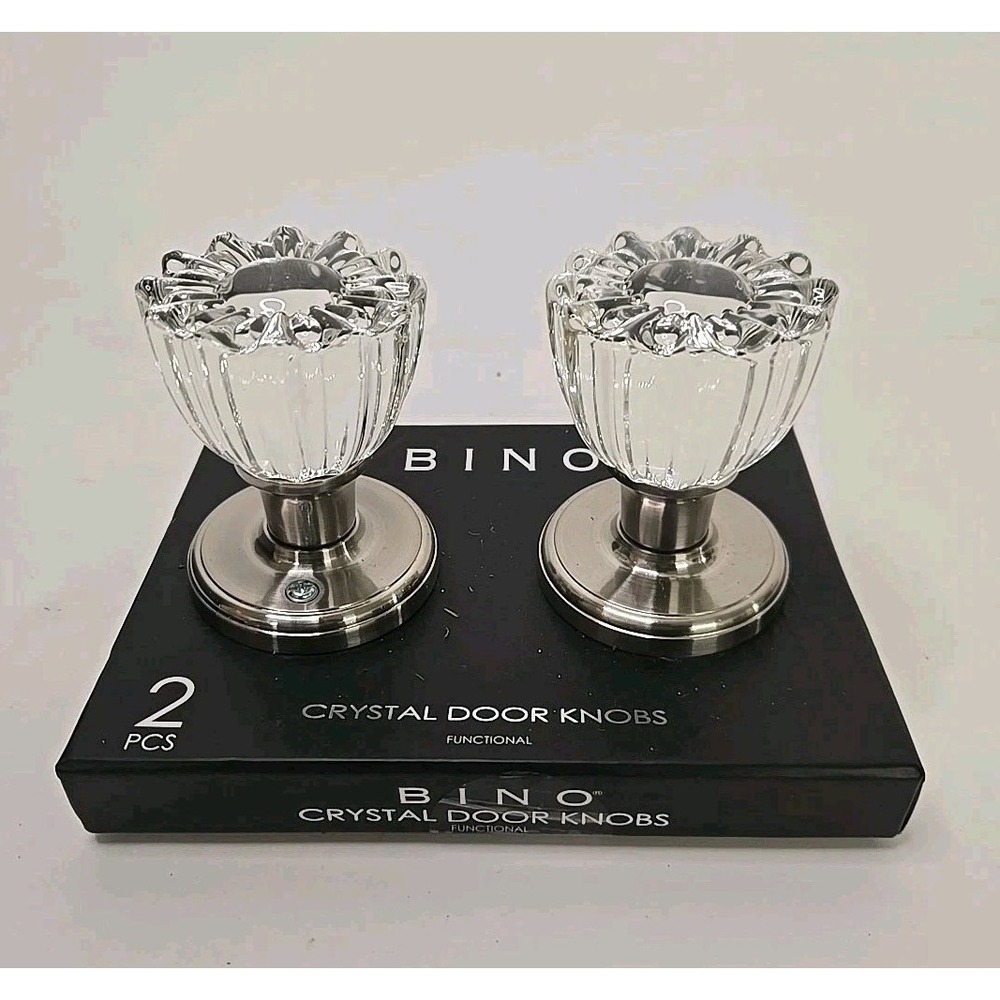 BINO 2 RIBBED CRYSTAL DOOR KNOBS‎ CHROME NICKEL-NIB